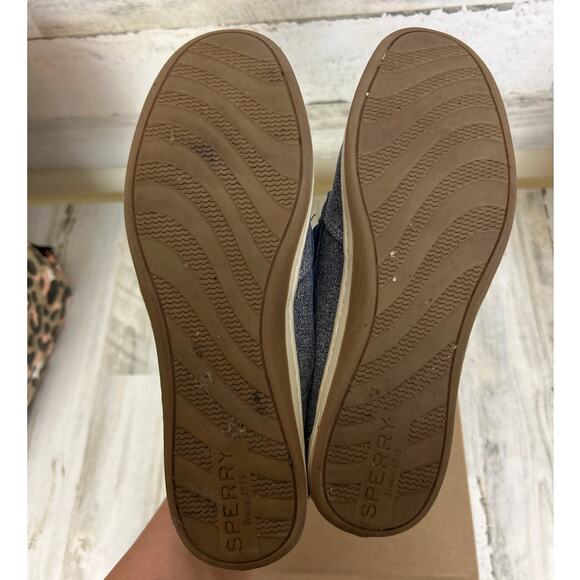 Sperry womens 7.5 Koifish sparkle canvas boat shoe loafer ribbon lace up leahter - Picture 6 of 7